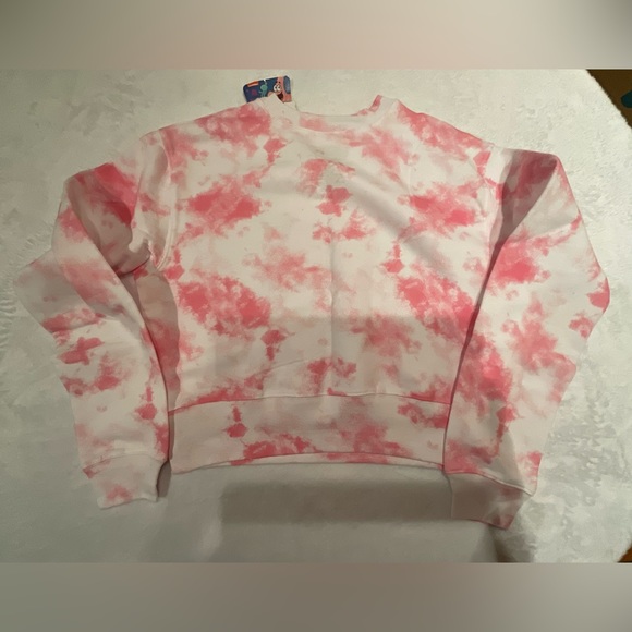 SpongeBob SquarePants Juniors Pink Cloud Tie-Dyed Cropped Sweatshirt Size Large - Picture 2 of 15